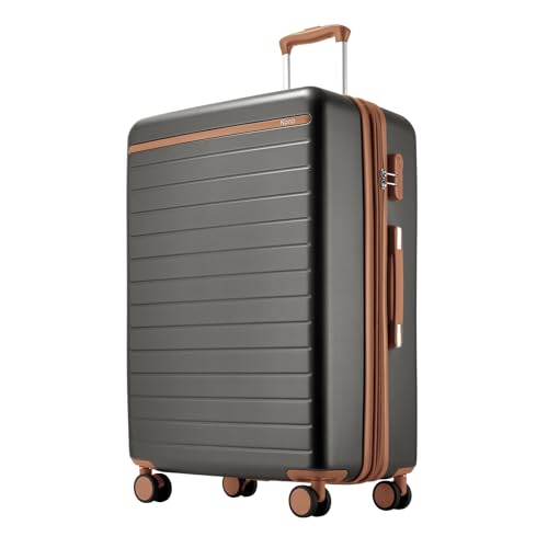 Kono Large Suitcase 28in Expandable ABS+PC 8pcs Silent Wheels Grey/Brown - color: Grey, size: Checked-Large 28-Inch