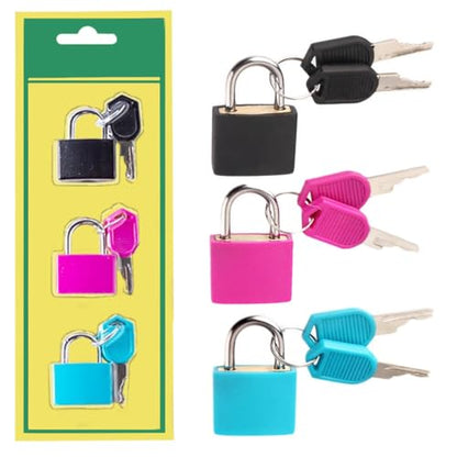 3 Pcs Small Locks with Keys,Multicolor Mini Key Locks, Plastic-Covered Copper Keyed Padlock for Luggage, Backpack, Gym Locker, Suitcase, Boxes - color: Multicolor 3 pcs