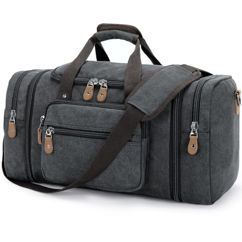 Gonex Canvas Duffle Bag, Expandable 50L Travel Overnight Weekender Bag - color: Dark Grey, size: Large-50L (Without Shoe Compartment)