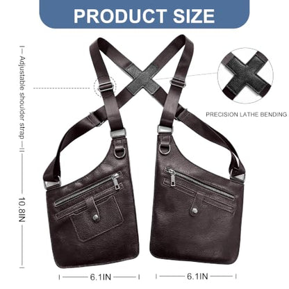 Double Shoulder Armpit Bag Leather Anti-Theft Underarm Holster Bag（Brown） - color: Brown2
