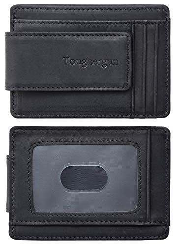 Toughergun Slim Wallet for Men RFID Blocking Money Clip, Minimalist Front Pocket Credit Card Holder, Magnetic Thin Mens Wallets with ID Window - color: Black