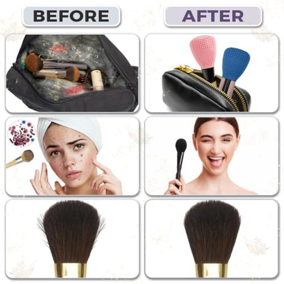 Vidsel Silicone Makeup Brush Covers with Built-in Cleaner Mat, Blue 3-Pack - color: Blue