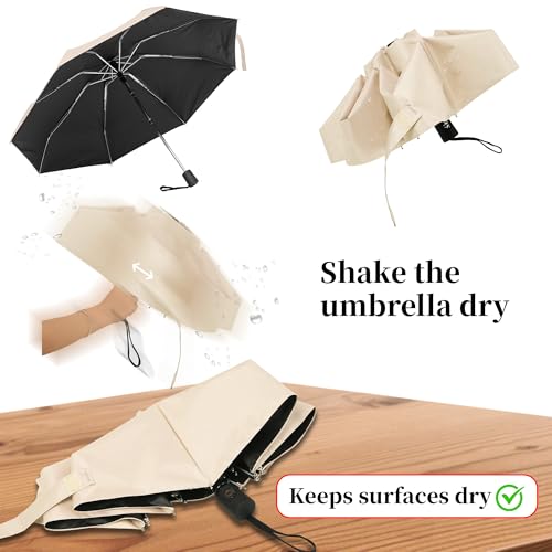 Automatic Mini Travel Umbrellas for Rain/Sun, Small Lightweight Folding Auto Open/Close Windproof Compact Umbrellas for Women Men, Fits Car & Backpack - color: Apricot