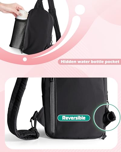 Smasrob Puffer Sling Bag for Women with RFID Blocking Pocket - color: Black