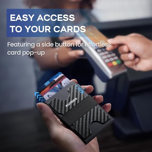 RUNBOX Slim Wallet for Men, RFID Aluminum Pop-Up Card Holder for 12 Cards - color: Carbon Fiber Black