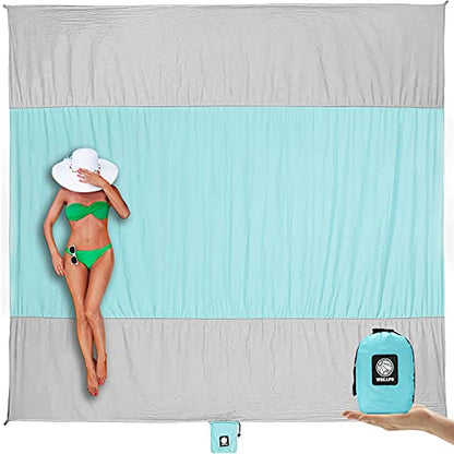 WEKAPO Beach Blanket Sandproof Waterproof, Extra Large Beach Mat, Oversized & Compact Sand Free, Quick Drying Beach Essentials for Vacation, Cruise, Picnic & Camping with Stakes - color: Grey, size: 7x7 FT (1～3 person)