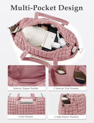 Quilted Travel Duffle Bag Puffer Weekender Bag Overnight Bag Duffel Gym Bag - color: Dusty Rose