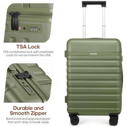 3 Piece Luggage Set, Lightweight Hardshell Large Checked Suitcase TSA Lock - color: Amry Green, size: 3-Piece Sets (20in/24in/28in)