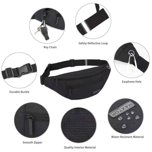 MAXTOP Large Fanny Pack for Women Men Crossbody Bag with 4-Zipper Pockets - color: Black