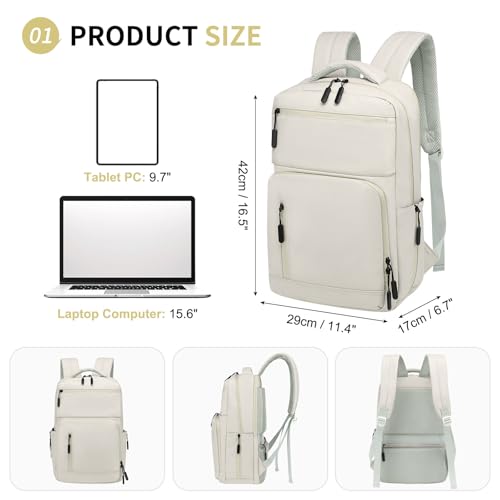 20L 15.6 Inch Laptop Backpack Anti Theft Flight Approved Beige - color: Beige