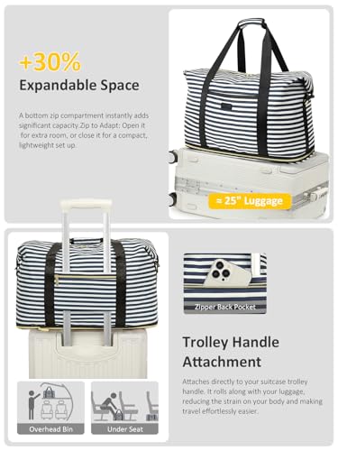 Capolo Expandable Travel Duffle Bag Weekender Overnight Bags for Women Men - color: Blue Stripe, size: X-Large