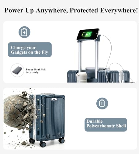 feilario PC Hardside Carry On Luggage, Aluminum Frame, TSA Lock, Cup Holder - color: A7-dark blue (zipperless closure), size: 20.8"