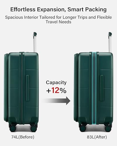 Hanke Expandable Medium Checked Luggage, 24 Inch Top Opening Suitcase - color: Blackish Green, size: 24 Inch EXT