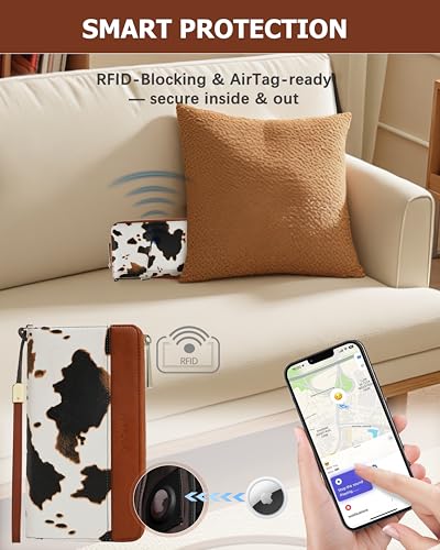 Large Wallet for Women, Clutch Wallet with Passport Holder - color: Brown Cow