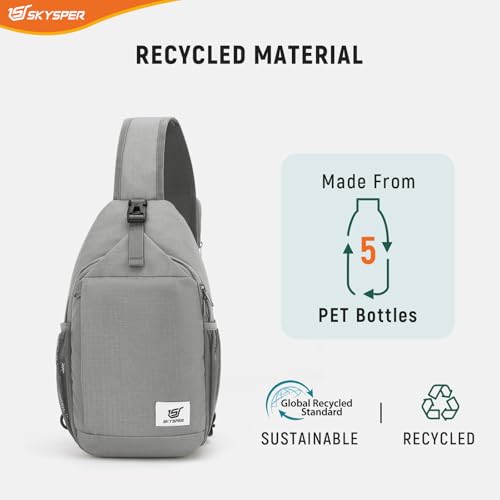 SKYSPER Sling Bag RFID Cross Body Bag Recycled Crossbody Backpack Travel Daypack - color: Gray
