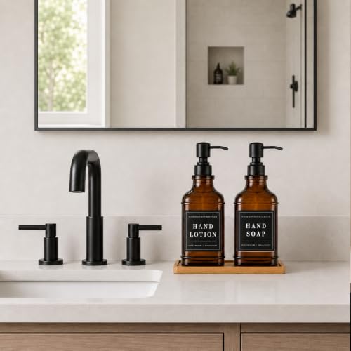 Amber Glass Soap Dispesner Set 2 16.9oz Kitchen Sink Luxury Bathroom Decor - color: Dm2647-brown
