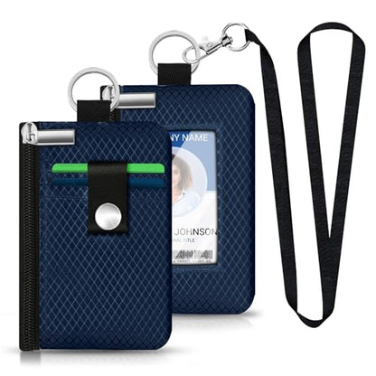 Minimalist RFID Blocking Small Wallet with ID Window,WaterResistant Zip Id Case Wallet with Lanyard Keychain for Cards,Cash,Travel,Women,Men (Dark blue) - color: Dark blue
