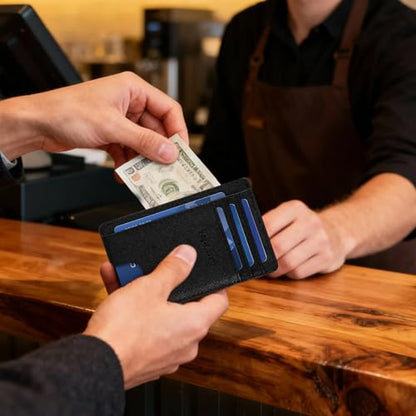 Front pocket thin wallet for Men Women RFID Blocking Credit Card Holder Card Cases Slim Minimalist wallet with Gift Box (Cross Black) - color: Cross Black