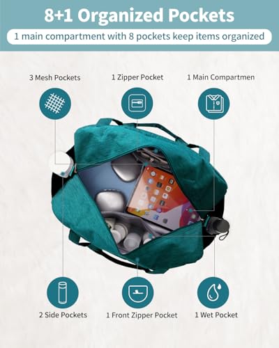 Narwey Carry on Duffle Bag Underseat for Airplane, Weekender Duffel Bag - color: Teal, size: Large without laptop compartment