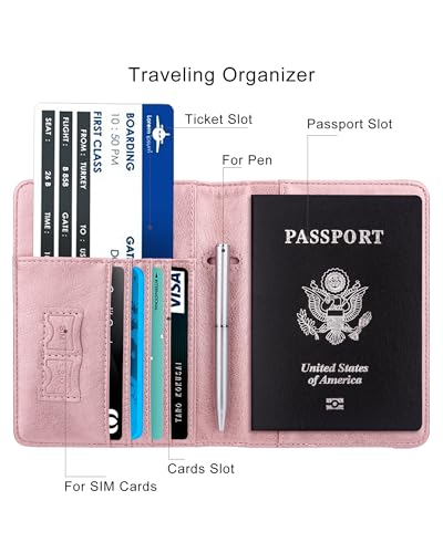 WALNEW Passport Holder for Travel, RFID Blocking Passport Wallet & Cover - color: A-Rosegold