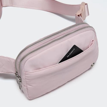 Pander Nylon Fanny Pack Belt Bag for Women with 5 Zipper Pockets - color: Pink