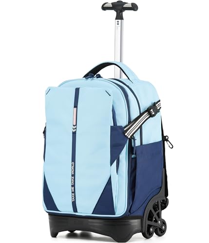 NEW TILAMI 18 Inch Expandable Rolling Backpack Stair-Climbing for School - color: Sky Blue