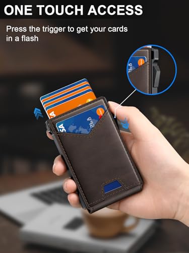 Wallet for Men RFID Wallet with 2 ID Windows & Money Clip, Slim Card Holder - color: Coffee