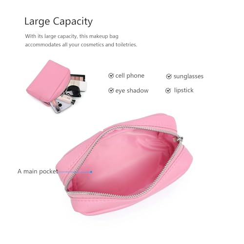 Makeup Bag for Purse Travel Cosmetic Bag (PU Azalea Pink) - color: Azalea Pink