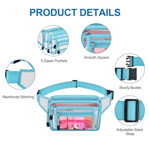 USPECLARE Clear Fanny Pack Stadium Approved Large Multi-Purpose Waist Bag - color: Aqua, style: 1-pack-pvc