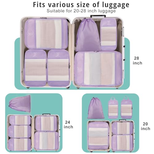6/8 Set Space Saving Compression Packing Cubes Lightweight Packing Cube - color: Lavender, size: 6 Pcs(XL,L,M*2,S,laundry bag)