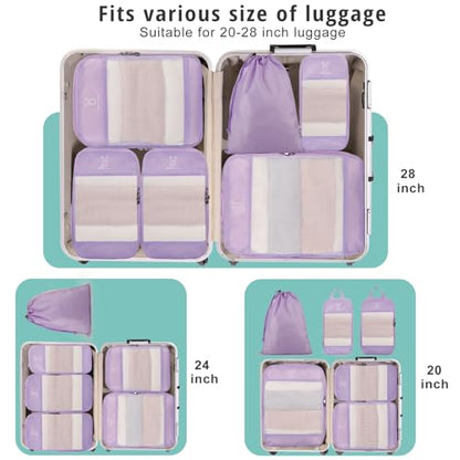 6/8 Set Space Saving Compression Packing Cubes Lightweight Packing Cube - color: Lavender, size: 6 Pcs(XL,L,M*2,S,laundry bag)