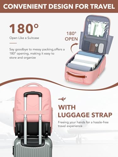 Rolling Backpack for Women, Large Travel Backpack with Wheels - color: Pink, size: M (Underseat)