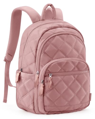 BAGSMART College Laptop Backpack,Cute Travel Backpack for Women,Quilted Computer Bookbag - color: 12-dark Pink