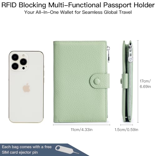 Genuine Leather RFID Blocking Passport Holder Wallet, Multi-Functional Travel Document Organizer with Zipper Pocket, Includes SIM Card Ejector Pin (Black) - color: Black
