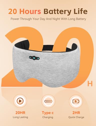 Sleep Headphones Bluetooth 6.0 Sleep Mask for Side Sleepers, 20H Playtime - color: Grey
