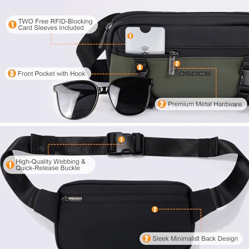 OSOCE Fanny Bag for Men, Waist Bag Water-Resistant, Side Release Buckle, S - size: Small