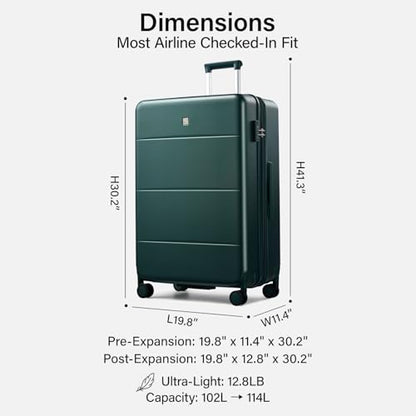Hanke Expandable Large Checked Luggage, Hardside 28 Inch Suitcase - color: Blackish Green, size: 28 Inch EXT