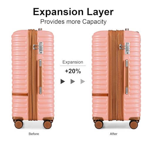 Joyway Luggage Set 3 Piece Suitcase Sets with Spinner Wheel,Hardside Expandable Travel Laggage with TSA Lock (13/20/24/28 Pink brown - color: Pink brown, size: 6 piece set (13/20/24/28inch)
