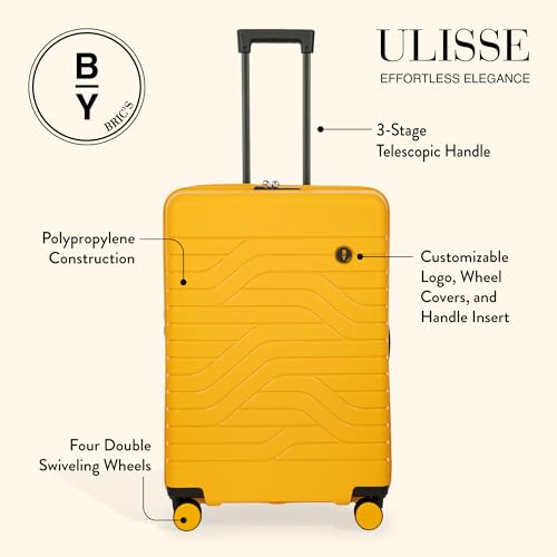 Bric's B|Y Ulisse Checked Luggage with Spinner Wheels – Expandable Lightweighted Hard Shell Suitcase, TSA Combination Lock - Removeable Wash Bag Included - 28 Inch, Mango - color: Mango, size: Checked-medium