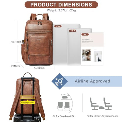 Shrrie 17 Inch Laptop Backpack for Women with Large Water Bottle Holders - color: Caramel Brown