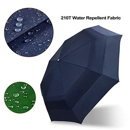 Windproof Golf Umbrella Large 54 Inch Folding Auto Open Close Wood Handle - color: 04.2-Pack Dark Blue