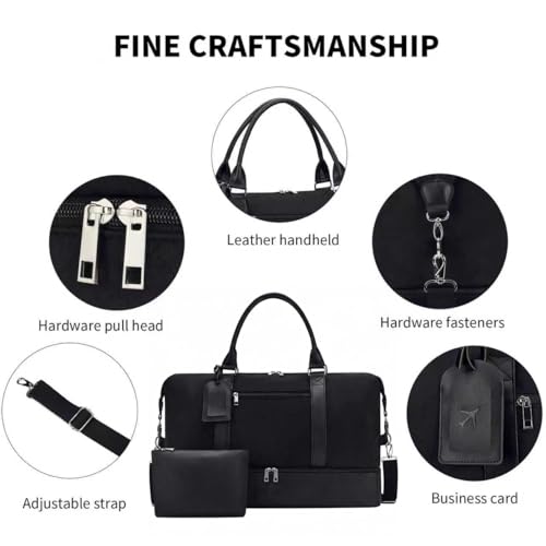 Women's Weekender bag Travel Duffel Bag with Shoe Compartment 21-inch Airline-Approved Carry-On, 2-Piece Overnight Bag Set Personal Item Luggage - color: D-Black