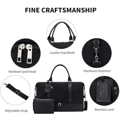 Women's Weekender bag Travel Duffel Bag with Shoe Compartment 21-inch Airline-Approved Carry-On, 2-Piece Overnight Bag Set Personal Item Luggage - color: D-Black