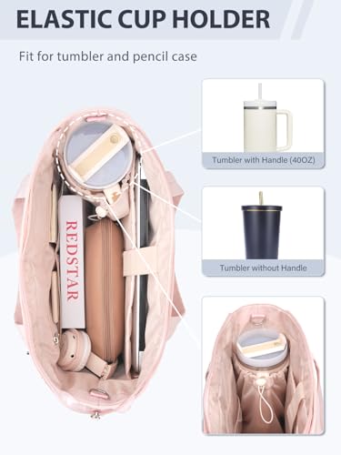 RHDZO Tote Bag for Women with 15.6 Inch Laptop Compartment and Cup Holder - color: Large-2 Set Pink, size: Large-2 Set