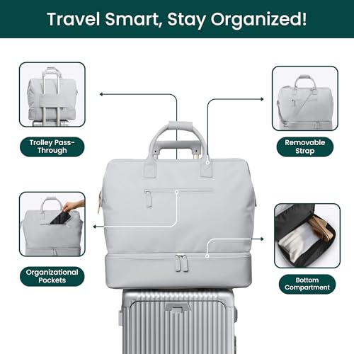 Nobl Travel Weekender Bag for Women & Men, Large Carry-On Duffel, Silver - color: Silver