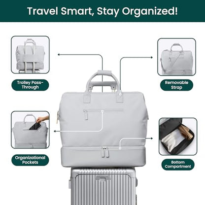 Nobl Travel Weekender Bag for Women & Men, Large Carry-On Duffel, Silver - color: Silver