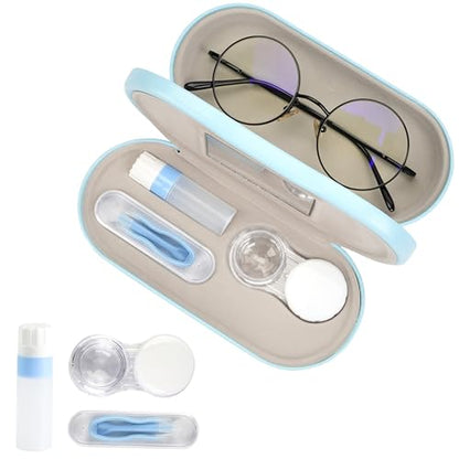 Eyeglass Case Double Sided Travel Size Portable Contact Lens Box 2 in 1 - color: E-Blue