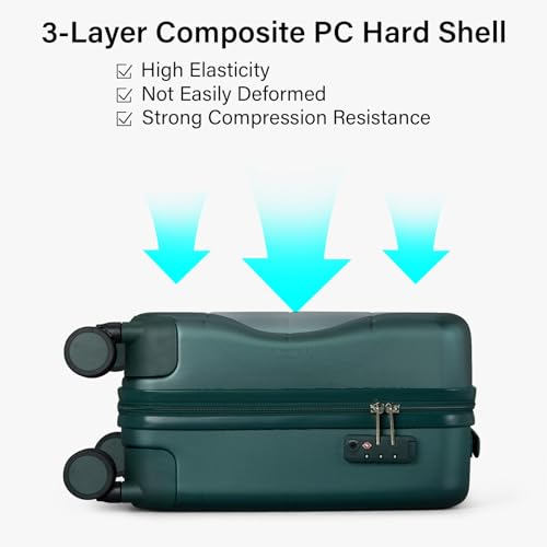 Hanke Underseat Carry On Luggage with Wheels, Hardside Small Suitcase - color: Blackish Green, size: 16 Inch