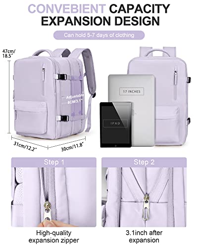 WONHOX Large Travel Laptop Backpack Expandable Flight Approved Backpack Carry on Backpack for Women Men Waterproof 17inch Laptop Daypack Hiking Work Backpack with Shoe Compartment Purple - color: A1-purple