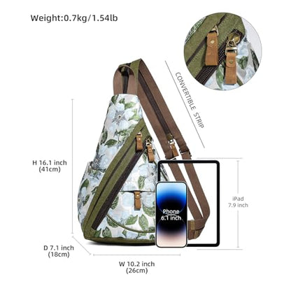 KL928 Canvas Sling Bag - Small Crossbody Backpack Shoulder Casual Daypack Rucksack for Men Women(Embroidery Green) - color: Canvas-embroidery Green